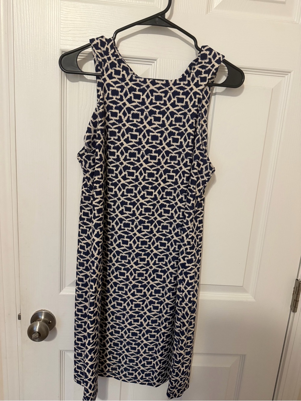 Aryeh Navy and White Geometric Sleeveless Mini Dress